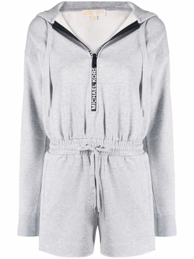 Shop Michael Michael Kors Zip-up Hooded Playsuit In Grey