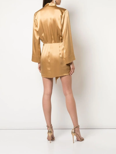 Shop Michelle Mason Tie-front Silk Satin Minidress In Yellow