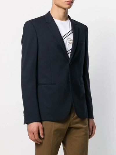 Shop Fendi Notched Lapel Slim-fit Blazer In Blue