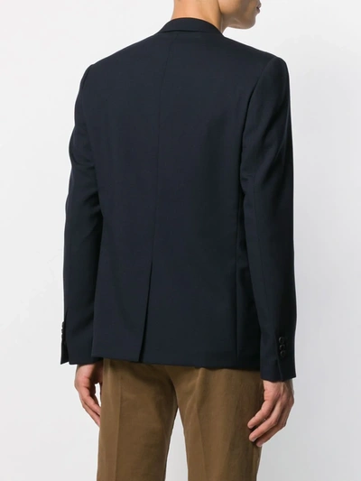 Shop Fendi Notched Lapel Slim-fit Blazer In Blue