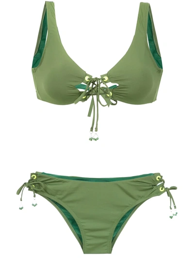 Shop Amir Slama Lace Up Bikini Set In Green