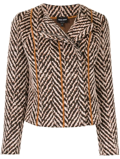 Shop Giorgio Armani Chevron Embroidered Jacket In Orange