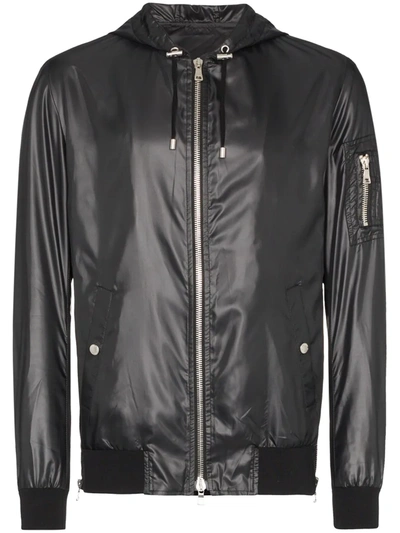 Shop Balmain Faux Leather Hooded Jacket In Black