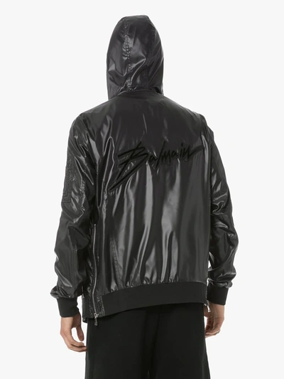 Shop Balmain Faux Leather Hooded Jacket In Black