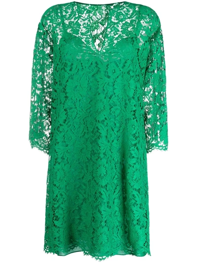 Shop Valentino Floral Lace Shift Dress In Green