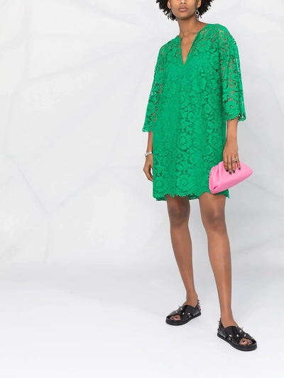 Shop Valentino Floral Lace Shift Dress In Green