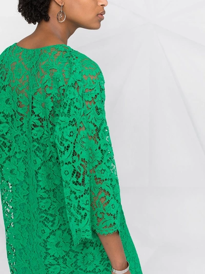 Shop Valentino Floral Lace Shift Dress In Green