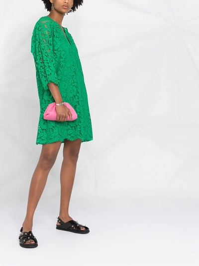 Shop Valentino Floral Lace Shift Dress In Green