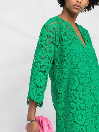 Shop Valentino Floral Lace Shift Dress In Green
