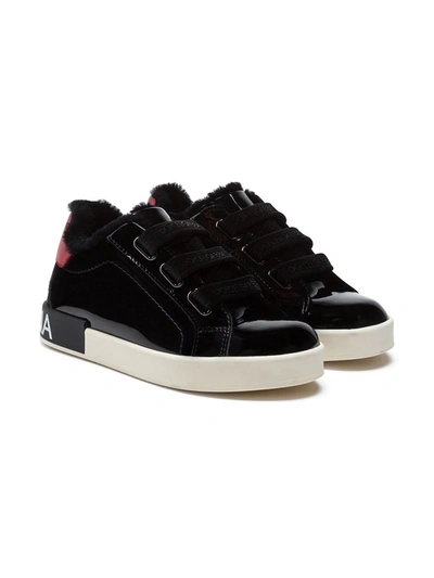 Dolce & Gabbana Portofino Patent Leather Sneakers In Black