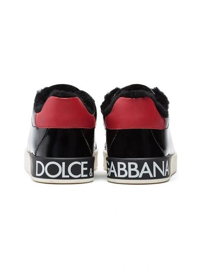 Dolce & Gabbana Portofino Patent Leather Sneakers In Black