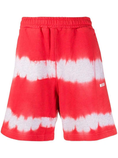 Shop Msgm Tie-dye Track Shorts In Red