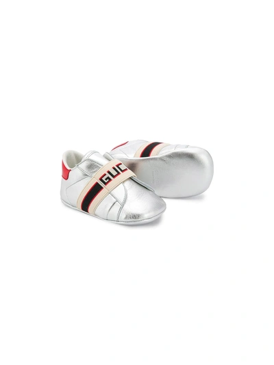 Shop Gucci Logo Sneakers In Silver