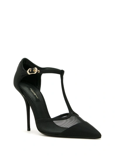 Shop Dolce & Gabbana Cardinale T-strap Mesh Sandals In Black