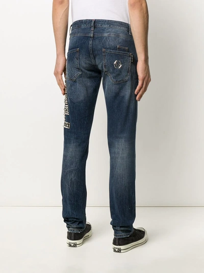 Shop Philipp Plein Studded Patchwork Straight-leg Jeans In Blue