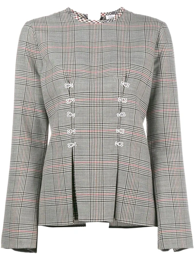 Shop Rosie Assoulin Double Check Top With Flared Sleeves In Grey