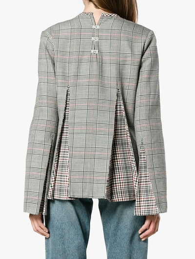 Shop Rosie Assoulin Double Check Top With Flared Sleeves In Grey