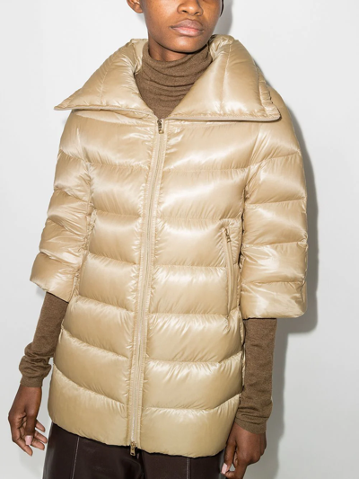 Herno Beige Woven Half Coat With High Collar In Nude