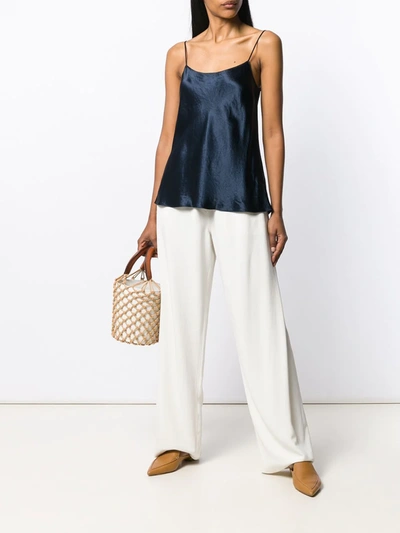 Vince Scalloped Silk Camisole In Blue