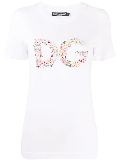 Shop Dolce & Gabbana Floral-logo Short-sleeve T-shirt In White