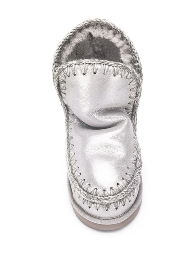 Shop Mou Crochet Trim Snow Boots In Silver