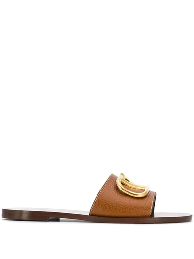 Valentino Garavani Vlogo Signature Leather Sandals In Brown