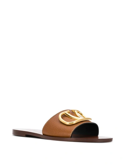 Shop Valentino Vlogo Signature Leather Slides In Brown