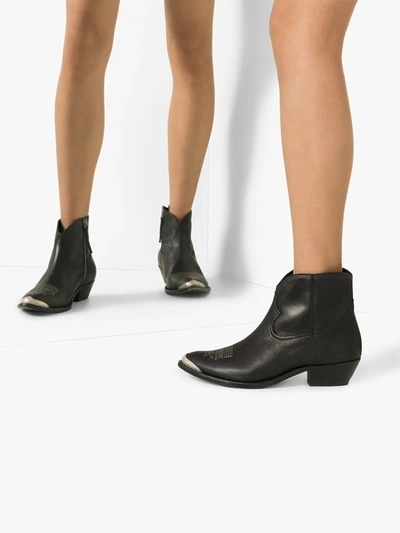 Shop Golden Goose Young Leather Cowboy Ankle Boots In Black