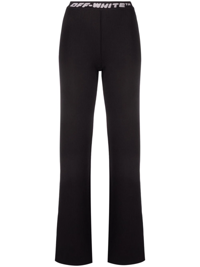 Shop Off-white Logo-tape Ribbed-knit Trousers In Schwarz