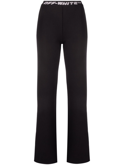 Off-white Logo-waistband Straight-leg Trousers In Schwarz