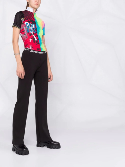 Off-white Logo-waistband Straight-leg Trousers In Schwarz