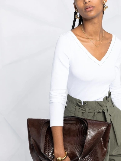 Brunello Cucinelli White V-neck Pullover With Beads Detailing In Stretch Cotton Woman Brunello Cucin In White