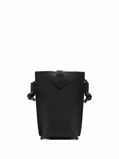 Shop Longchamp Roseau Leather Phone Holder In Black