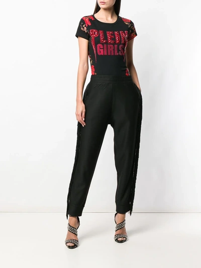 PHILIPP PLEIN FRINGED TRIM TRACK PANTS - 黑色