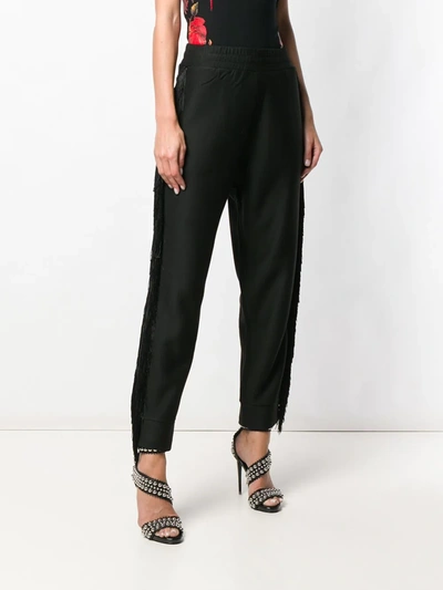 PHILIPP PLEIN FRINGED TRIM TRACK PANTS - 黑色