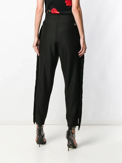 PHILIPP PLEIN FRINGED TRIM TRACK PANTS - 黑色