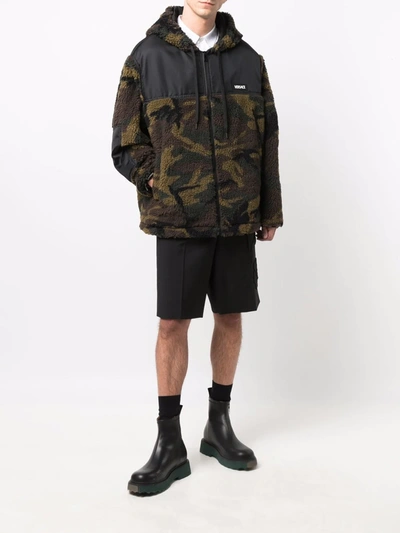 Shop Versace Camouflage Fleece Hooded Jacket In 绿色