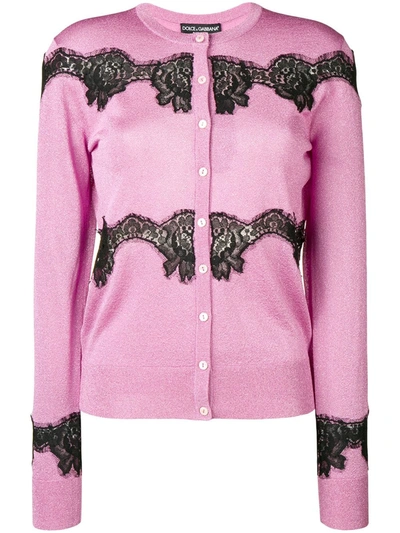 Shop Dolce & Gabbana Lace Insert Cardigan In Purple