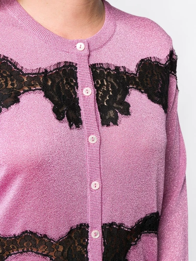 Shop Dolce & Gabbana Lace Insert Cardigan In Purple