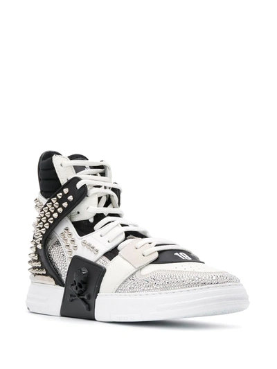 Shop Philipp Plein Phantom Kick$ High Top Sneakers In White