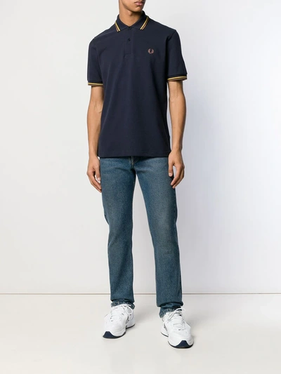 Shop Fred Perry Contrast Stripe Polo Shirt In Blue