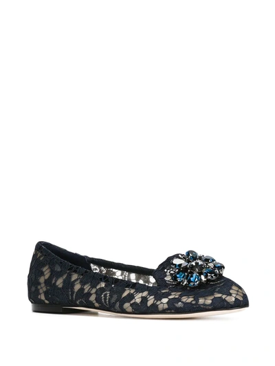 Shop Dolce & Gabbana Vally Taormina Lace Ballerina Shoes In Blue