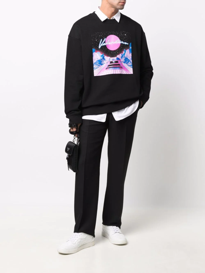 Valentino Graphic-print Crewneck Cotton-jersey Sweatshirt In Black