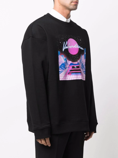 Valentino Graphic-print Crewneck Cotton-jersey Sweatshirt In Black