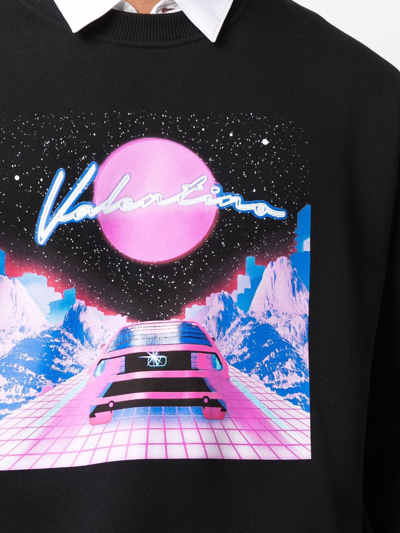 Valentino Graphic-print Crewneck Cotton-jersey Sweatshirt In Black