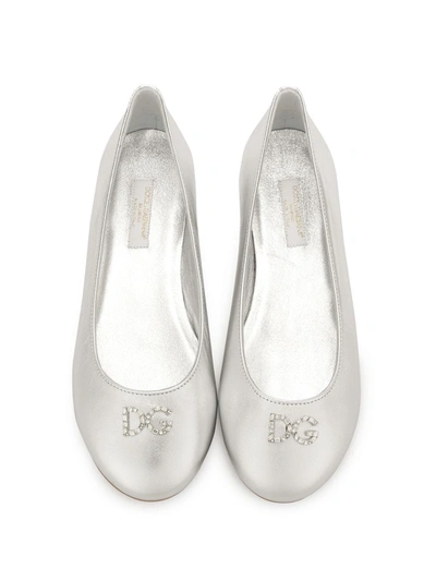 Shop Dolce & Gabbana Logo-plaque Laminated Ballerina Flats In Silver