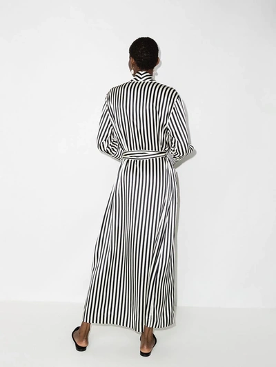 Shop Olivia Von Halle Capability Striped Silk Dressing Robe In White