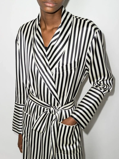 Shop Olivia Von Halle Capability Striped Silk Dressing Robe In White