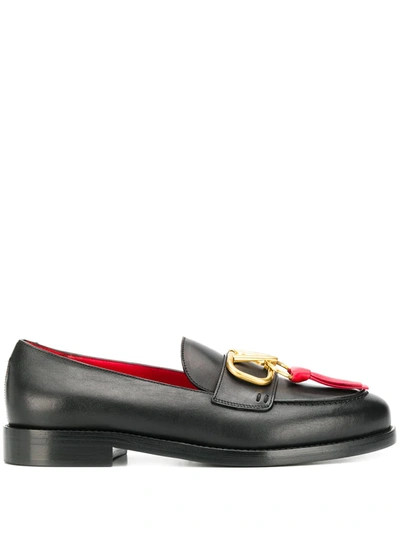 Shop Valentino Vring Loafers In Black