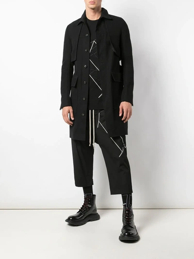 RICK OWENS BELTED COTTON TRENCH COAT - 黑色